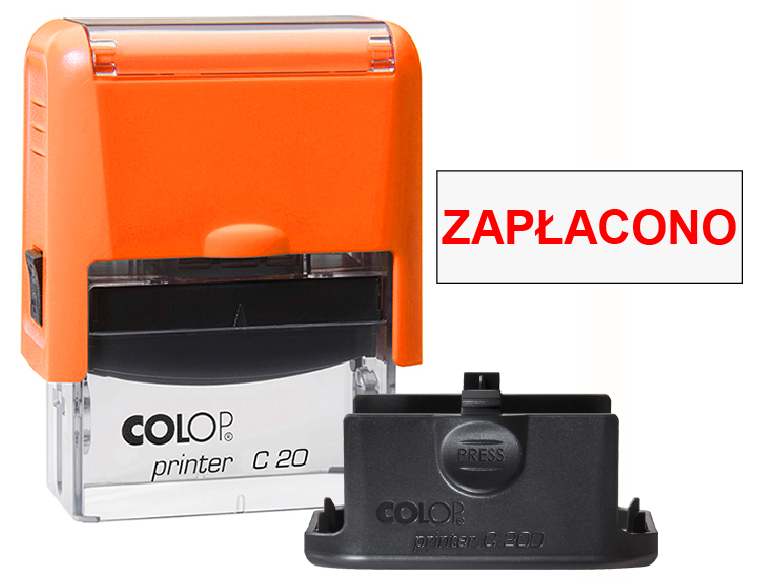 Pieczątka Zapłacono C20 - neonowo pomarańczowa