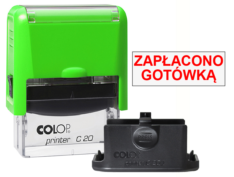 Pieczątka Zapłacono gotówką C20 - neonowo zielona