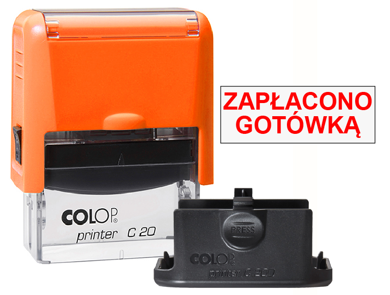 Pieczątka Zapłacono gotówką C20 - neonowo pomarańczowa