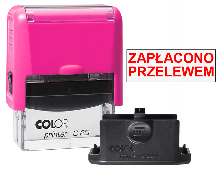 Pieczątka Zapłacono przelewem C20 - neonowo różowa