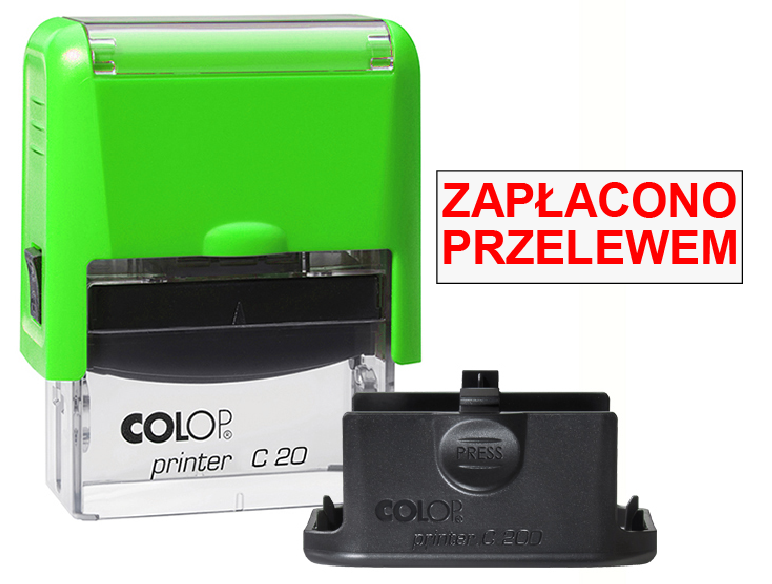 Pieczątka Zapłacono przelewem C20 - neonowo zielona