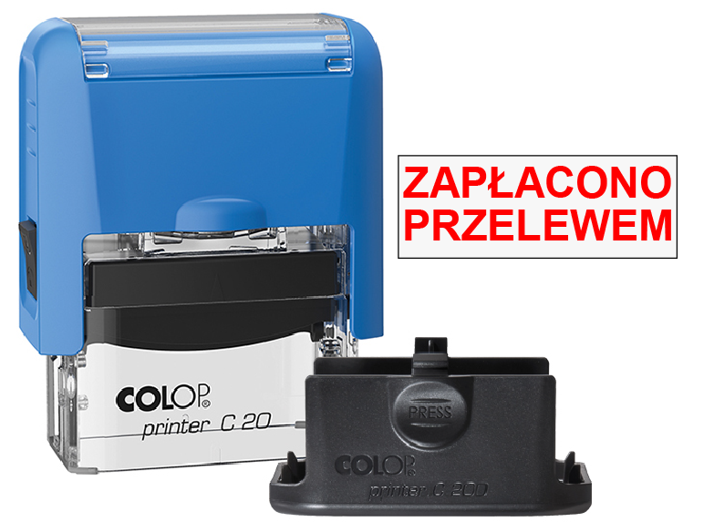 Pieczątka Zapłacono przelewem C20 - niebieska