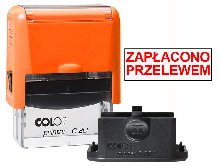 Pieczątka Zapłacono przelewem C20 - neonowo pomarańczowa