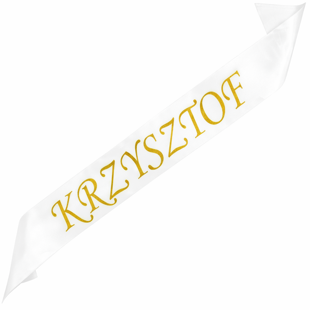 Szarfa na Bierzmowanie z dowolnym imieniem - biała i złoty nadruk
