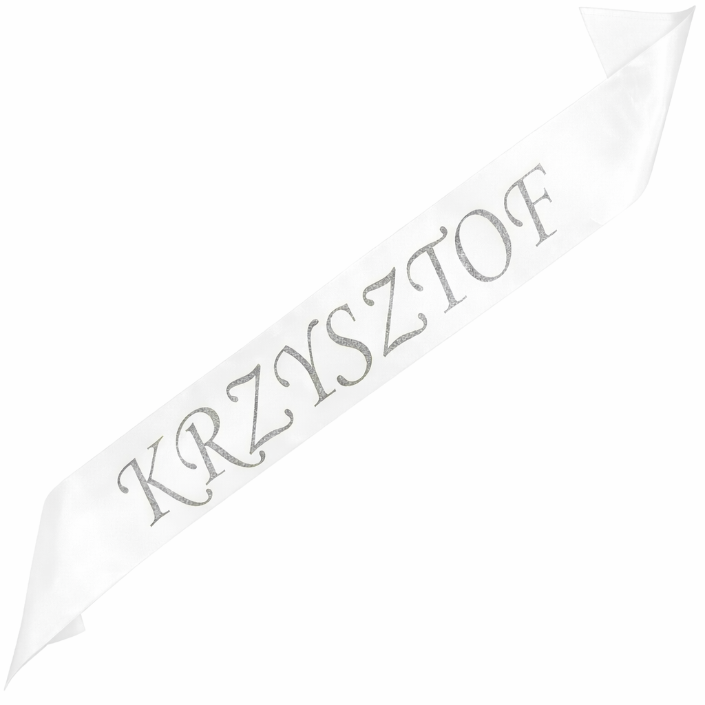 Szarfa na Bierzmowanie z dowolnym imieniem - biała i srebrny nadruk