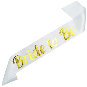 Bride to Be - biała szarfa ze złotym nadrukiem