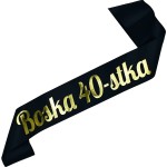 Boska 40-stka - czarna szarfa ze złotym nadrukiem