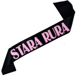 Stara Rura -czarna szarfa z jasnoróżowym nadrukiem