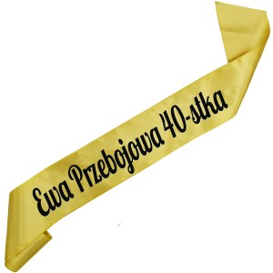Przebojowa 40-stka + imię - złota szarfa z czarnym nadrukiem