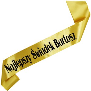 Najlepszy Świadek + imię - złota szarfa z czarnym nadrukiem