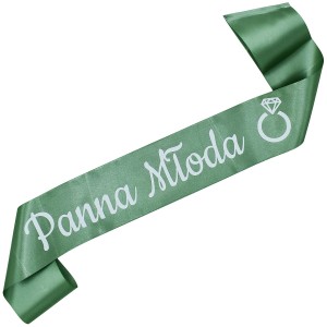 Panna Młoda z pierścionkiem - szałwiowa szarfa z białym nadrukiem