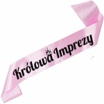 Królowa Imprezy - jasnoróżowa  szarfa z czarnym nadrukiem