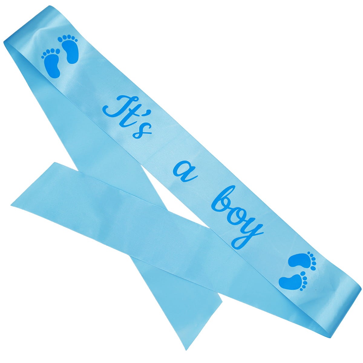 Szarfa na Baby Shower- It's a boy ze stópkami - błękitna z niebieskim nadrukiem