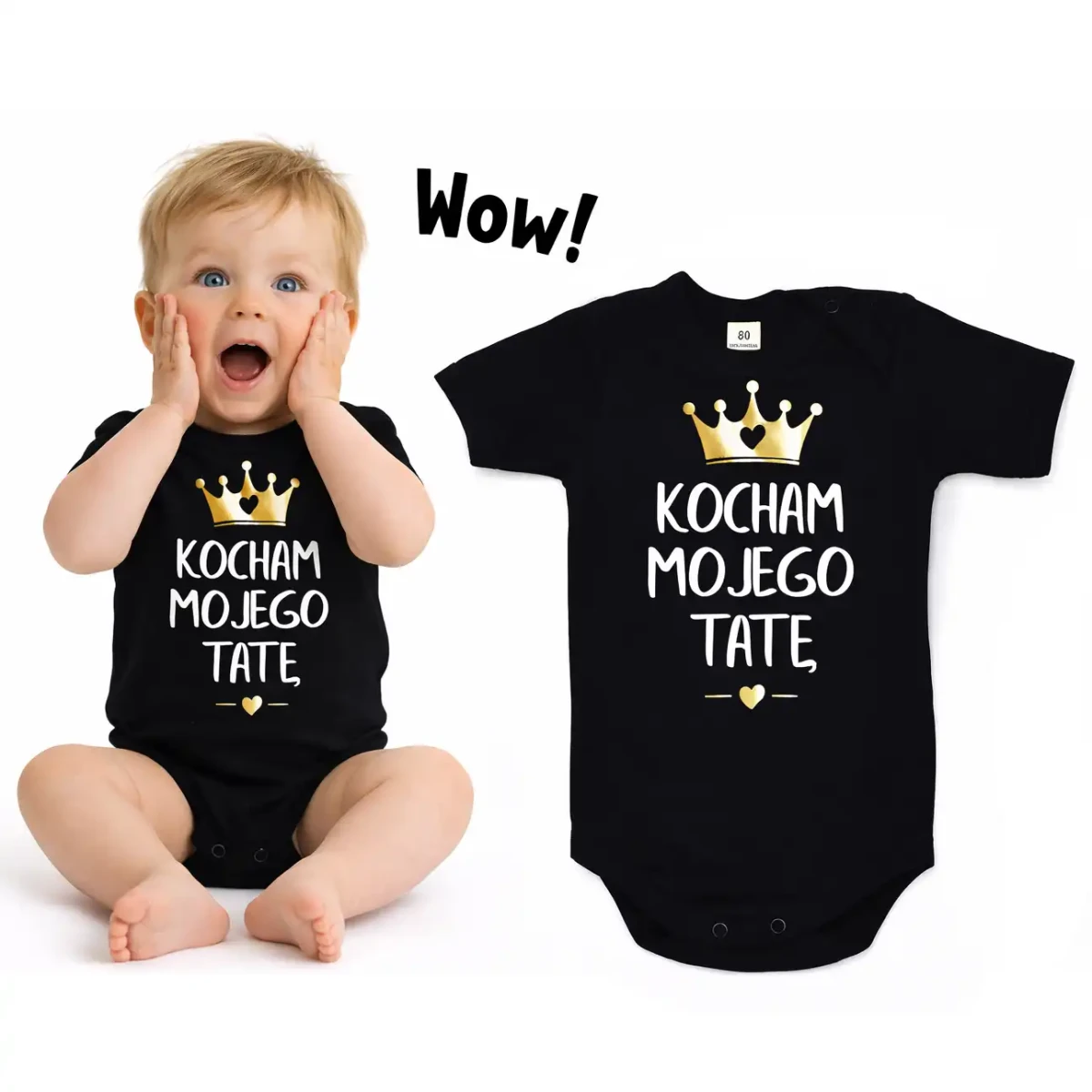 kocham mojego tatę, chłopiec ubrany w czarne body dziecięce