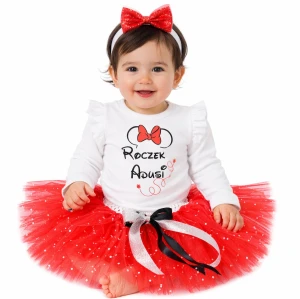 Komplet urodzinowy z myszką i imieniem - czerwony