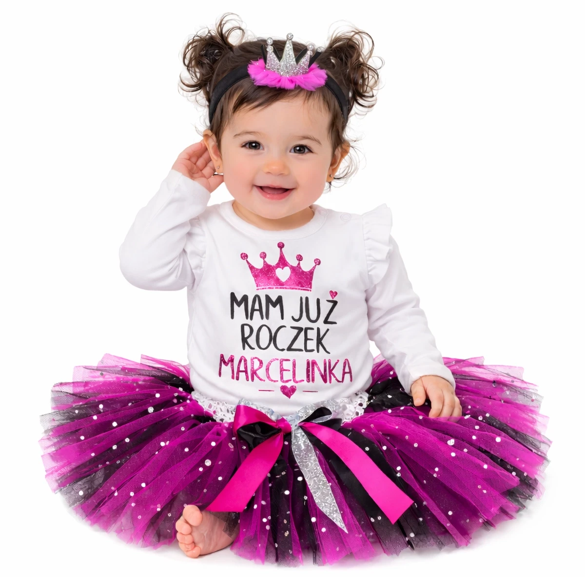 Komplet Mam już roczek fuksja-czarny
