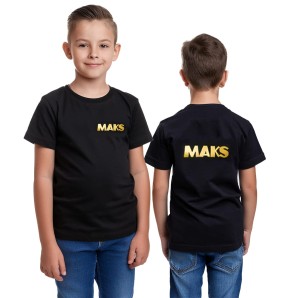 Koszulka z imieniem dziecka - czarna - nadruk złoty obustronny 