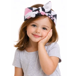 Opaska pin-up geometryczna różowo czarna do włosów