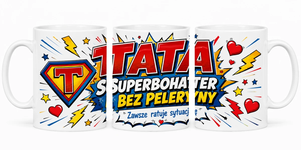 Kubek dla taty Tata Bohater bez peleryny z nadrukiem