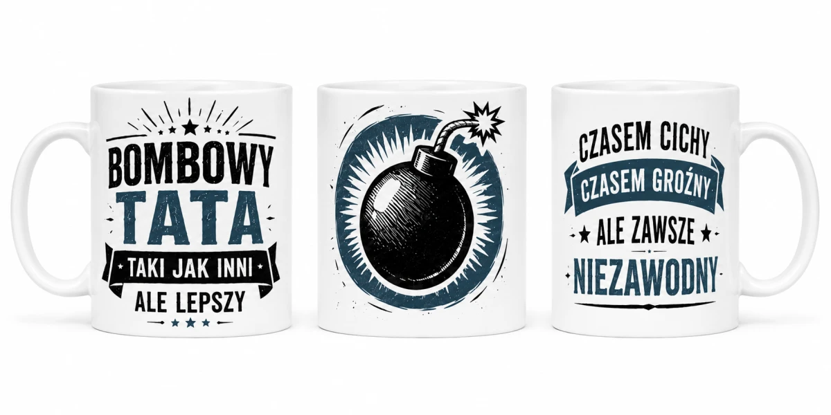 Kubek Bombowy Tata niezawodny z grafiką bomby i hasłem dla ojca