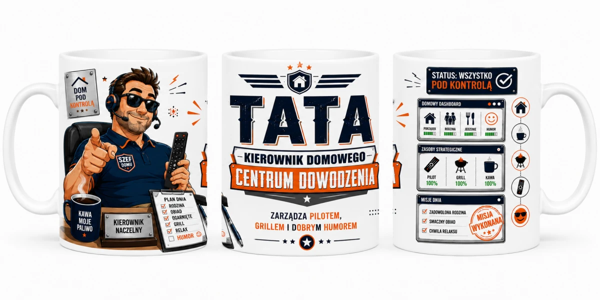 Kubek dla taty kierownik domowego centrum dowodzenia z wojskową grafiką