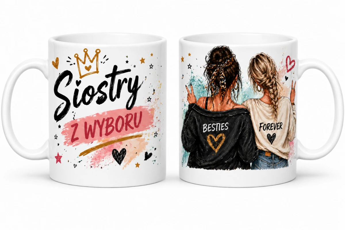 Kubek Siostry z wyboru z ilustracją dwóch przyjaciółek