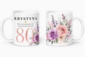 Kubek na 80 urodziny z imieniem - pastelowe kwiaty