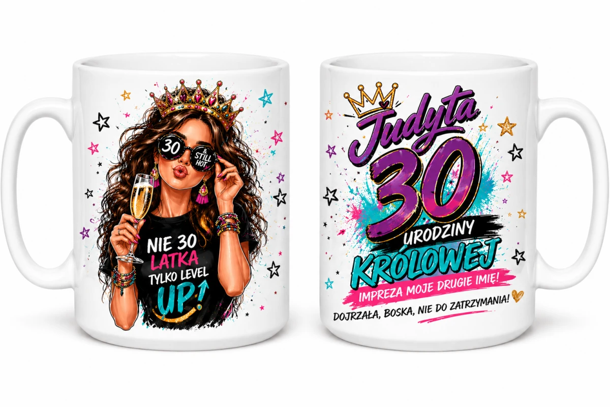Personalizowany kubek na 30 urodziny z imieniem i motywem urodziny królowej