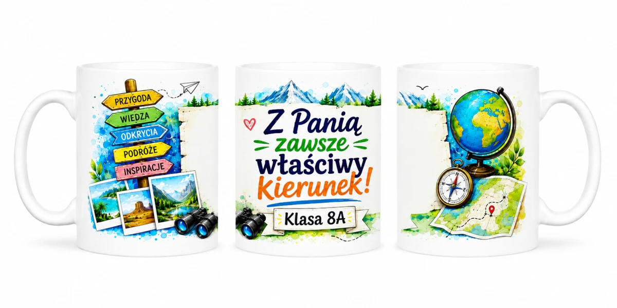 Kubek dla nauczyciela geografii z personalizacją klasy - prezent od uczniów