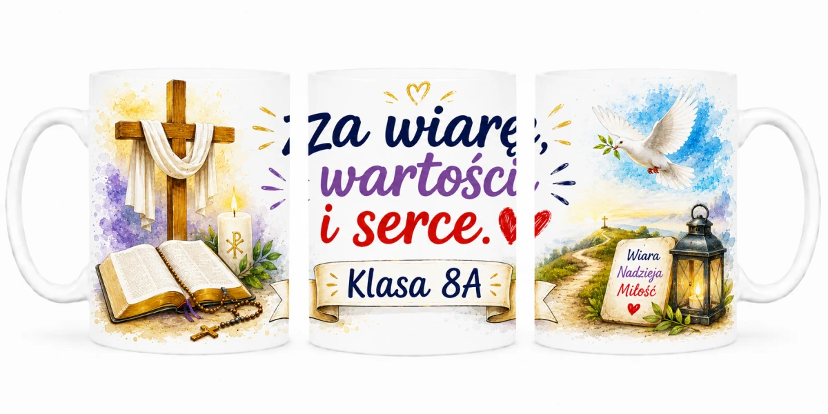 Kubek dla nauczyciela religii z personalizacją klasy - prezent od uczniów