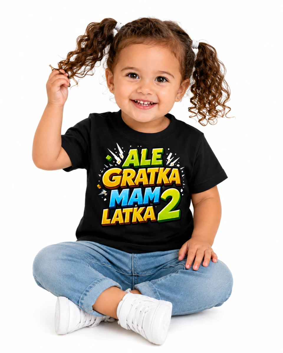Czarna koszulka dziecięca „Ale gratka mam 2 latka”