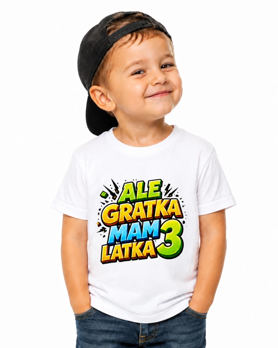 Biała koszulka dziecięca „Ale gratka mam 3 latka”