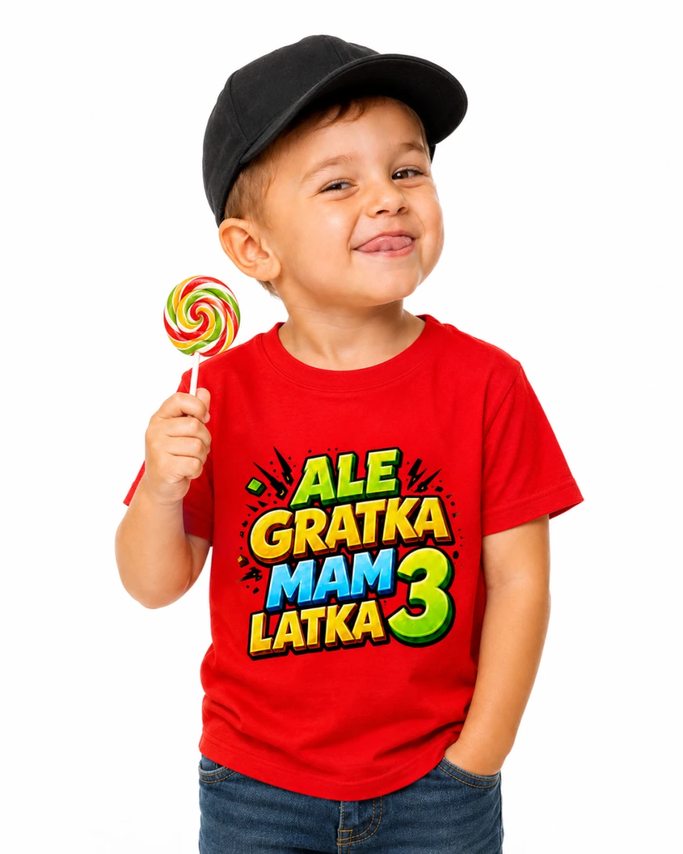 Czerwona koszulka dziecięca „Ale gratka mam 3 latka”