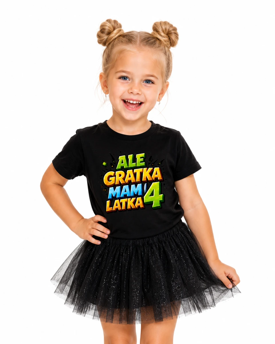 Czarna koszulka dziecięca „Ale gratka mam 4 latka”